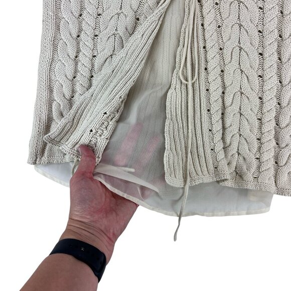 Cabi Cable Knit Lace Up Long Sleeve Cream Sweater Size S - Picture 3 of 12
